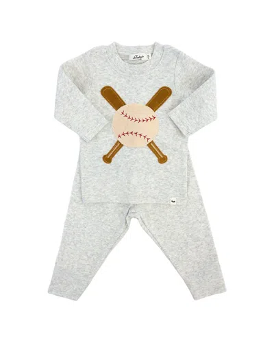 Oh Baby Kids' ! 2pc Vintage Baseball Terry Applique Set In White