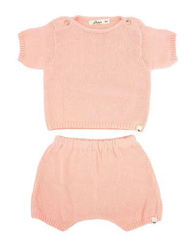 Oh Baby Kids' ! 2pccountry Club Knitted Short Set In Pink