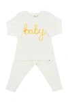 Oh Baby ! "baby" Golden Embroidered Two Piece Set In Cream