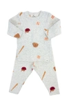 Oh Baby ! Baseball Print Two Piece Set In Heather Grey
