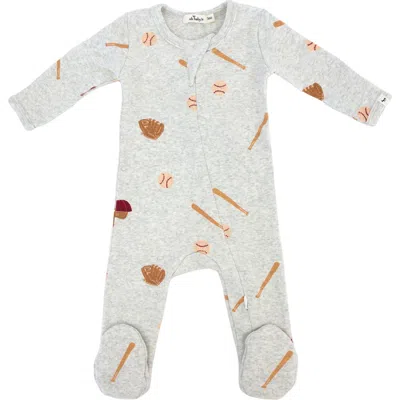 Oh Baby ! Baseball Print Zipper Footie In Heather Grey