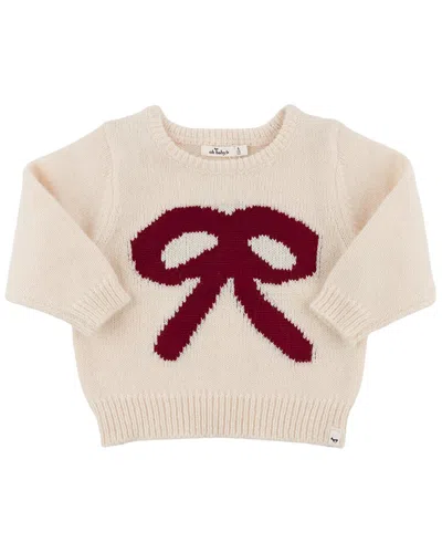 Oh Baby Kids' ! Berry Red Bow Crew Neck Sweater In Neutral