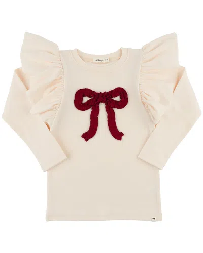 Oh Baby Kids' ! Berry Ruffle Bow Baby Rib Butterfly Tee In Neutral