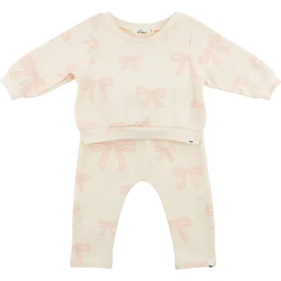 Oh Baby ! Big Bows Pink Brooklyn Boxy Jogger Set In Milk