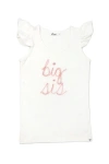 Oh Baby ! "big Sis" Pink Embroidered Cotton Baby Rib Flutter Sleeve Tank In Cream