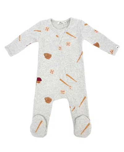 Oh Baby ! Boys' Baseball Print Zipper Footie - Baby In Gray
