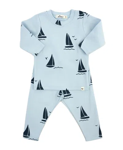 Oh Baby ! Boys' Denim Sailboat Print 2-piece Set - Baby In Blue