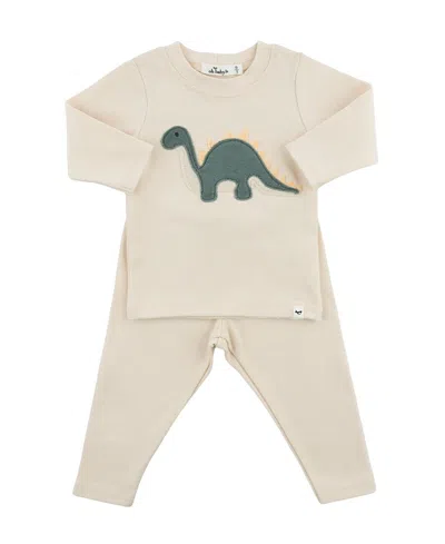 Oh Baby ! Boys' Dino Forest Applique 2-piece Top And Pant Set - Baby In Neutral