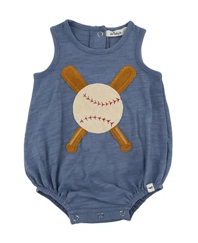 Oh Baby ! Boys' Slub Bubble - Baseball Applique - Baby In Blue