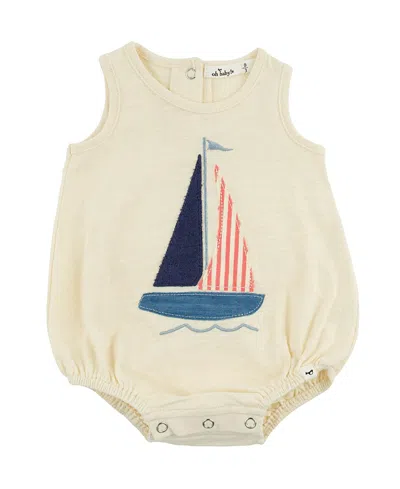 Oh Baby ! Boys' Slub Bubble - Sailboat Applique - Baby In Neutral
