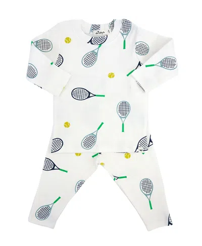 Oh Baby ! Boys' Tennis Print Two Piece Set - Baby In White