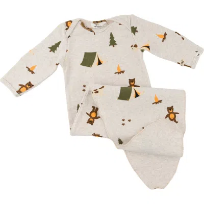 Oh Baby! Brand Camping Print Knotted Gown- Infant In Neutral