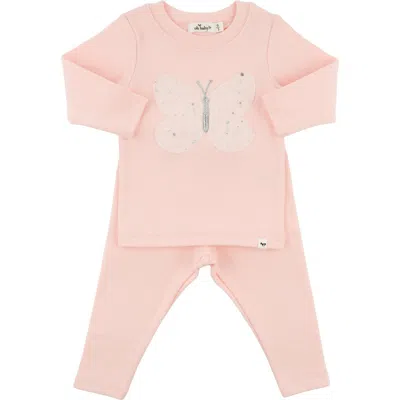 Oh Baby ! Butterfly Cream/pink Silver Fleck Tulle Two Piece Set In Pale Pink