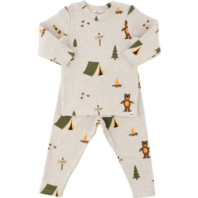 Oh Baby Kids' ! Camping Print Long Sleeve Two Piece Set In Malt