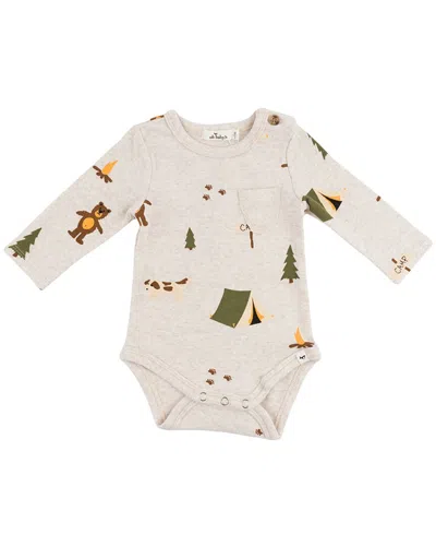Oh Baby Camping Print Pocket Onesie In Neutral