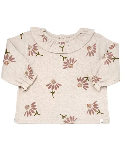 Oh Baby Kids' ! Cone Flowers Print Ruffle Neck Blouse In Transparent