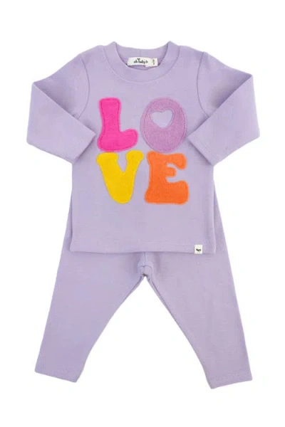 Oh Baby ! Cotton Candy Love Terry Applique Two Piece Set In Orchid