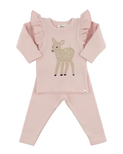 Oh Baby Deer Baby Rib Millie 2pc Set In Pink