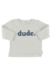 Oh Baby ! Denim "dude" Applique Raw Edge Baby Rib Long Sleeve Tee In Heather Grey