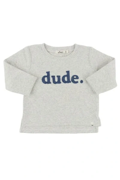 Oh Baby ! Denim "dude" Applique Raw Edge Baby Rib Long Sleeve Tee In Gray
