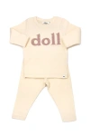 Oh Baby ! "doll" Ribbed Applique Long Sleeve Two Piece Set In Vanilla