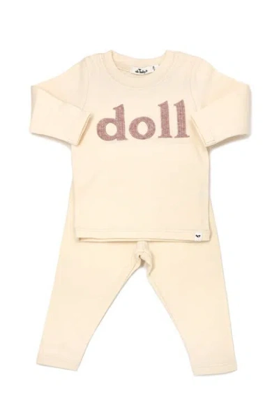 Oh Baby ! "doll" Ribbed Applique Long Sleeve Two Piece Set In Vanilla