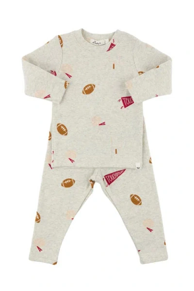 Oh Baby ! Football Print Long Sleeve Two Piece Set In Oatmeal Heather