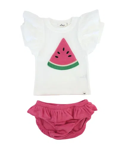 Oh Baby Kids' Girl's Terry Applique Tee Set In Watermelon In Multi