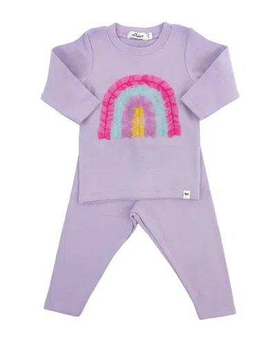 Oh Baby ! Girls' Bright Tulle Rainbow Applique 2-piece Tee And Pant Set - Baby In Purple