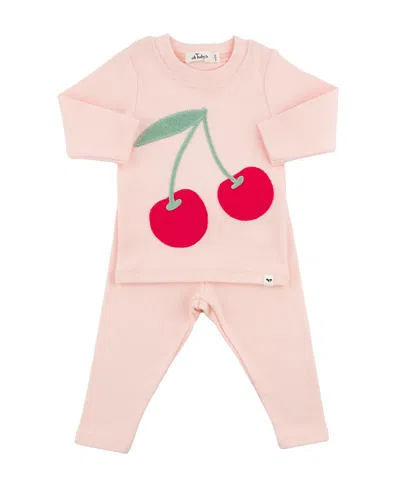 Oh Baby ! Girls' Cherries Berry Applique Two Piece Set - Baby In Pink