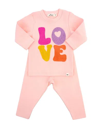 Oh Baby ! Girls' Cotton Candy Love Terry Applique 2-piece Set - Baby In Pink