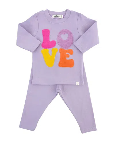 Oh Baby ! Girls' Cotton Candy Love Terry Applique 2-piece Set - Baby In Purple