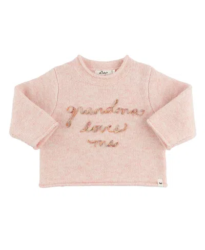 Oh Baby ! Girls' Grandma Loves Me Heather Roll Edge Sweater - Baby, Little Kid In Pink