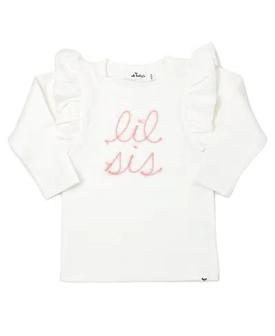Oh Baby ! Girls' Lil Sis Pink Sparkle Embroidered Millie Tee - Baby In White