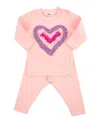 Oh Baby ! Girls' Multi Ruffle Heart Terry Applique Two Piece Set - Baby In Pink