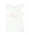 Oh Baby ! Girls One Pink Sparkle Embroidered Flutter Sleeve Tank - Baby In White