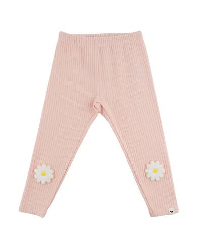 Oh Baby ! Girls' Ribbed Leggings With Chenille Daisy Patch - Baby, Little Kid In Pink