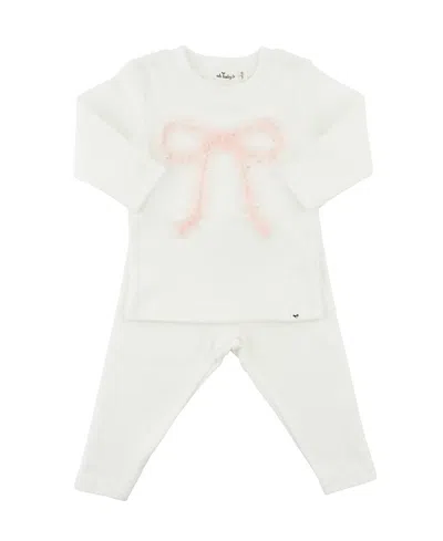 Oh Baby ! Girls' Ruffle Bow Fleck Tulle Applique Two Piece Set - Baby In White