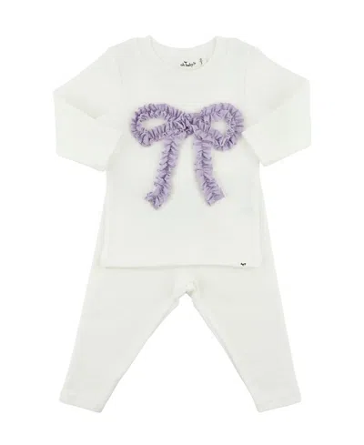 Oh Baby ! Girls' Ruffle Bow Sparkle Applique 2-piece Top And Pant Set - Baby In White