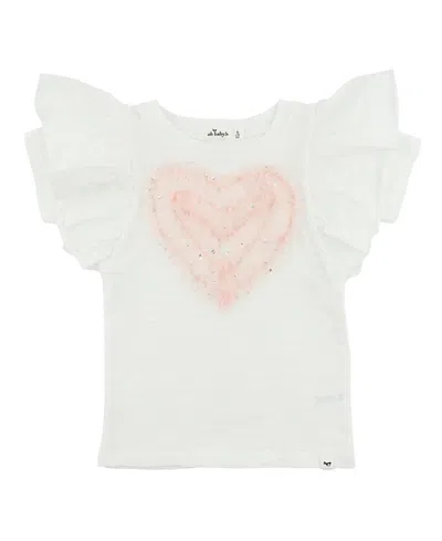 Oh Baby ! Girls' Ruffle Heart Pink & Silver Tulle Applique Butterfly Top - Little Kid In White