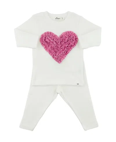 Oh Baby ! Girls' Ruffle Heart Sparkle Applique Two Piece Set - Baby In White