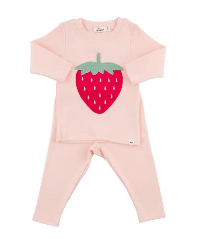Oh Baby ! Girls' Strawberry Berry Applique Two Piece Set - Baby In Pink