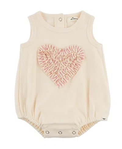 Oh Baby ! Girls' Stripe Ruffle Heart Bubble - Baby In Neutral