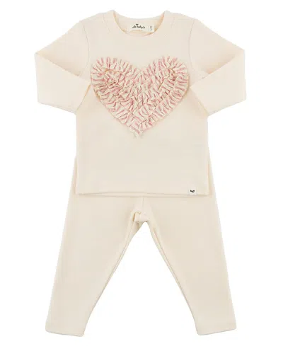 Oh Baby ! Girls' Stripe Ruffle Heart Two Piece Set - Baby In Neutral
