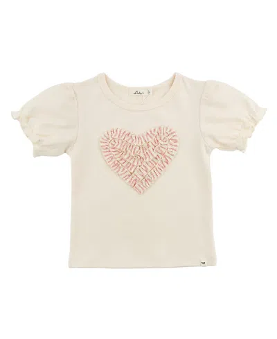 Oh Baby ! Girls' Stripes Ruffle Heart Layla Tee - Baby, Little Kid In Neutral