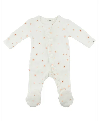 Oh Baby ! Girls' Zipper Footie - Twinkle Mini Daisies With Ruffles - Baby In White