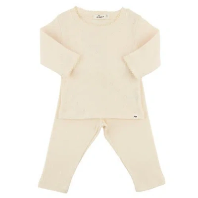Oh Baby ! Hearts Pointelle Pico Edge Two Piece Set In Neutral
