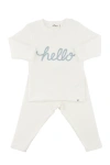 Oh Baby ! "hello" Fog Embroidered Two Piece Set In Cream