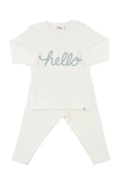 Oh Baby ! "hello" Fog Embroidered Two Piece Set In Cream