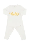 Oh Baby ! "hello" Golden Embroidered Two Piece Set In Cream